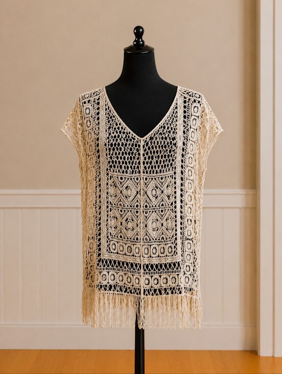 Indigo Other - Indigo Crochet Fringe Tunic